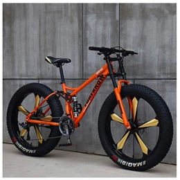 FHKBK Bike FHKBK Fat Tire Hardtail Mountain Bike 26 Inch for Men and Women, Dual-Suspension Adult Mountain Trail Bikes, All Terrain Bicycle with Adjustable Seat & Dual Disc Brake, Orange 5 Spokes, 24 Speed