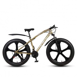 GASLIKE Fat Tyre Mountain Bike GASLIKE Adult Mens Fat Tire Mountain Bike, Variable Speed Snow Beach Bikes, Double Disc Brake Cruiser Bicycle, 26 Inch Magnesium Alloy Integrated Wheels, Gold, 21 speed