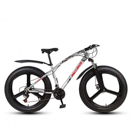 GASLIKE Fat Tyre Mountain Bike GASLIKE Mens Adult Fat Tire Mountain Bike, Variable Speed Snow Bikes, Double Disc Brake Beach Cruiser Bicycle, 26 Inch Magnesium Alloy Integrated Wheels, Silver, 24 speed