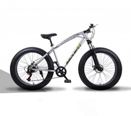 GFF Fat Tyre Mountain Bike GFF Mountain Bikes, 26 Inch Fat Tire Hardtail Mountain Bike, Dual Suspension Frame And Suspension Fork All Terrain Mountain Bicycle, Men's And Women Adult, 24 speed, Silver spoke