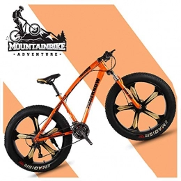 GQQ Fat Tyre Mountain Bike GQQ 26 inch Hardtail MTB with Front Suspension Disc Brakes, Adult Mountain Bike, Variable Speed Bicycle Frames Made of Carbon Steel, Orange Spoke, 24 Speed, Orange 5 Spoke