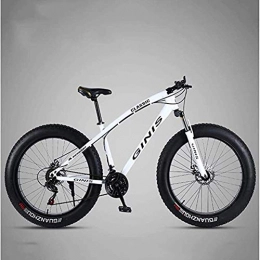 GQQ Fat Tyre Mountain Bike GQQ 26-Inch Mountain Bikes, Dual Disc Brakes Fat Tire Mountain Bike Trail, Variable Speed Bicycle, Adjustable Seat Bicycle, High-Carbon, Black, 24 Speed Spoke, White