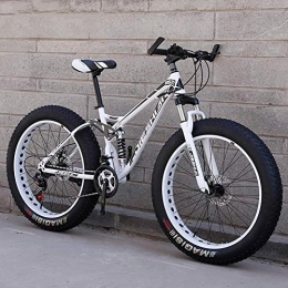 GQQ Fat Tyre Mountain Bike GQQ Mountain Bike, 24Inch Snow / Beach / Mountain Bikes Fat Tire Dual Disc Brake Big Wheels Bicycle High-Carbon Steel Frame, White Gray, 21 Speed