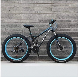 GQQ Fat Tyre Mountain Bike GQQ Mountain Bike, Variable Speed Bicycle Frame Made of Carbon Steel Hardtail Bikes, Bike with Disc Brakes, Fats Bicycle Tires, Blue, 26 inch 24 Speed, Blue, 26 inch 24 Speed