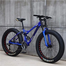 GQQ Fat Tyre Mountain Bike GQQ Variable Speed Bicycle, Mens 26 inch Fat Tire Mountain Bike, Beach Snow Bikes, Dual Disc Brakes Bicycle, Alloy Wheels Lightweight Highcarbon, Blue, 24 Speed, Blue, 24 Speed