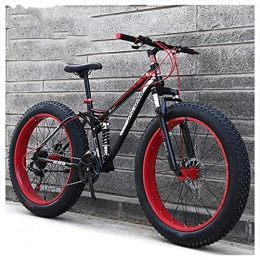 HGDM Bike HGDM Dual-Suspension Mountain Bikes with Dual Disc Brake for Adults Men Women, All Terrain Anti-Slip Fat Tire Mountain Bicycle, High-Carbon Steel Mountain Trail Bike, Red, 26 Inch 24 Speed