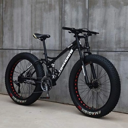 WSZGR Fat Tyre Mountain Bike High Carbon Steel Frame, Road Bicycle Racing For Men Women Adult, 26 Inch Mountain Bikes, Double Disc Brake, 7 Speed Bikes Black 26", 7-speed