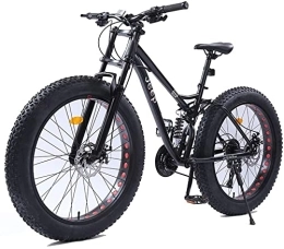 HOYDU Fat Tyre Mountain Bike HOYDU 26 Inch Mountain Bikes, Dual Disc Brake Fat Tire Mountain Trail Bike, Adjustable Seat Bicycle, High-Carbon Steel Frame, Black, 24 Speed