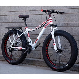 HWOEK Fat Tyre Mountain Bike HWOEK Adults Snow Beach Bicycle, Double Disc Brake 24 / 26 Inch All Terrain Mountain Bike 4.0 Fat Tires Adjustable Seat, white red, A 21 speed