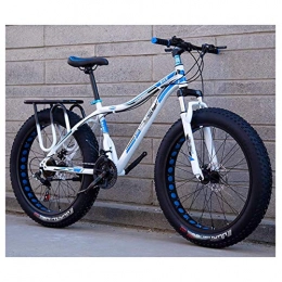 HY-WWK Fat Tyre Mountain Bike HY-WWK Adults Snow Beach Bicycle, Double Disc Brake 24 / 26 inch All Terrain Mountain Bike 4.0 Fat Tires Adjustable Seat, Black Red, B 27 Speed, White Blue