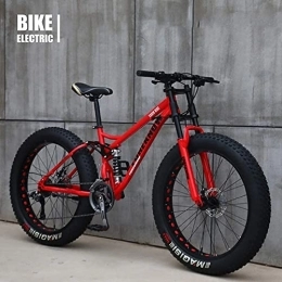 J&LILI Fat Tyre Mountain Bike J&LILI Mountain Bike, 26 Inches (66 Cm), MJH-01, Adult, Fat Tire Bike, 21-Speed Bicycle, Carbon Steel Frame, Double Full Suspension, Double Disc Brake, Red