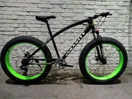 JHI Fat Tyre Mountain Bike JHI Fat Bike Insanity Black With Green Extreme 26" X 4" wheels Bicycle with 7 Shimano Gears