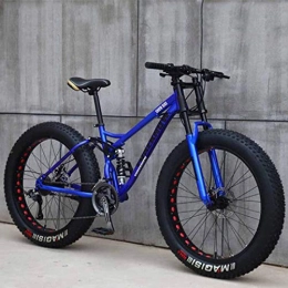 KT Mall Fat Tyre Mountain Bike KT Mall 26 In 21-Speed Mountain Bike for Unisex 4.0 Fat Tire Mountain Bike High Carbon Steel Frame with Speed Reduction and Shock Absorption Front Fork Dual-Disc All Terrain Bicycle, blue