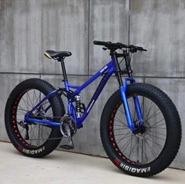 Langlin Fat Tyre Mountain Bike Langlin 24" / 26" Mountain Bike Bicycle for Adult Teen High Carbon Steel Frame Soft Tail Dual Suspension Double Disc Brake Beach Snowmobile All Terrain MTB, blue, 24" 27 speed