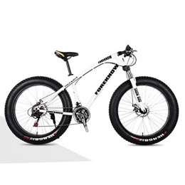 Langlin Fat Tyre Mountain Bike Langlin 26 Inch Hardtail Mountain Bike for Adults High Carbon Steel Frame Full Suspension Spring Fork Double Disc Brake Beach Snow Fat Tire Bike, white, 26" 27 speed