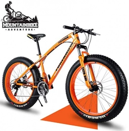 LBYLYH Fat Tyre Mountain Bike LBYLYH 26 Inch Hardtail Mtb With Front Suspension Disc Brakes, Adult Mountain Bike Men Women, Unisex Fat Tire Bicycle Frames Made Of Carbon Steel, Orange Spoke, 24 Speed