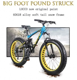 LJ Fat Tyre Mountain Bike LJ Bicycle, Adult Fat Tire Mountain Bike, 27 Speed Aluminum Alloy Off-Road Snow Bikes, Oil Pressure Double Disc Brake Beach Cruiser Bicycle, 26 inch Wheels, Red, Blue