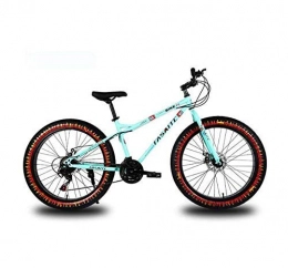 LUO Fat Tyre Mountain Bike LUO Bicycle, 26 inch Mountain Bike for Adults, Dual Disc Brake Fat Tire Mountain Trail Bicycle, Hardtail Mountain Bike, High-Carbon Steel Frame, White, 27 Speed, Blue, 24 Speed