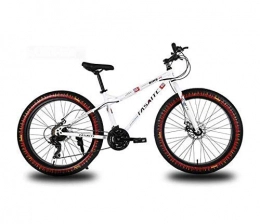LUO Fat Tyre Mountain Bike LUO Bicycle, 26 inch Mountain Bike for Adults, Dual Disc Brake Fat Tire Mountain Trail Bicycle, Hardtail Mountain Bike, High-Carbon Steel Frame, White, 27 Speed, White, 24 Speed