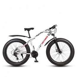 LUO Fat Tyre Mountain Bike LUO Bike，Mens Adult Fat Tire Mountain Bike, Variable Speed Snow Bikes, Double Disc Brake Beach Bicycle, 26 inch Wheels Cruiser Bicycles, Silver, 24 Speed, White, 27 Speed