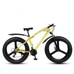 LUO Bike LUO BikeMens Adult Fat Tire Mountain Bike, Variable Speed Snow Bikes, Double Disc Brake Beach Cruiser Bicycle, 26 inch Magnesium Alloy Integrated Wheels, Silver, 24 Speed, Yellow, 24 Speed