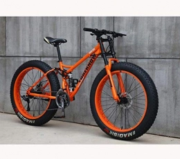 LUO Bike LUO Mountain Bike, Mountain Bike for Teens of Adults Men and Women, High Carbon Steel Frame, Soft Tail Dual Suspension, Mechanical Disc Brake, 24 / 26×5.1 inch Fat Tire, Cyan, 24 inch 7 Speed, Orange, 24 in