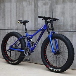 LYQZ Fat Tyre Mountain Bike LYQZ Sturdy Adult Mountain Bikes, 24 Inch Fat Tire Hardtail Mountain Bike, Dual Suspension Frame and Suspension Fork All Terrain Mountain Bike (Color : Blue, Size : 21 Speed)