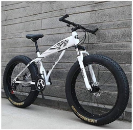 LYQZ Fat Tyre Mountain Bike LYQZ Sturdy Adult Mountain Bikes, Boys Girls Fat Tire Mountain Trail Bike, Dual Disc Brake Hardtail Mountain Bike, High-carbon Steel Frame, Bicycle (Color : White a, Size : 24 Inch 21 Speed)