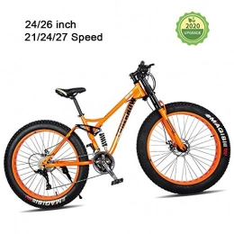LYRWISHJD Fat Tyre Mountain Bike LYRWISHJD Fat Tire Adult Mountain Bike, Lightweight High-Carbon Steel Frame Cruiser Bikes, Beach Snow Bike Mens Bicycle, Double Disc Brake 26 Inch Wheels (Color : Orange, Size : 24 inch)