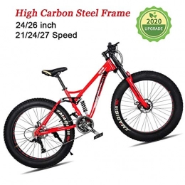 LYRWISHJD Fat Tyre Mountain Bike LYRWISHJD Fat Tire Adult Mountain Bike, Lightweight High-Carbon Steel Frame Cruiser Bikes, Beach Snow Bike Mens Bicycle, Double Disc Brake 26 Inch Wheels (Color : Red, Size : 24 inch)
