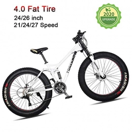 LYRWISHJD Fat Tyre Mountain Bike LYRWISHJD Soft Tail Mountain Bikes 26 Inch 27 Speed Bicycle With Double Disc Brake High Carbon Steel Frame Double Suspension For Unisex Adult Student Outdoors (Color : White, Size : 24 inch)
