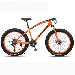 LZHi1 26 Inch Fat Tire Mountain Bikes For Women And Men,24 Speed High Carbon Steel Adult Mountain Bike With Dual Disc Brakes,Outdoor Sports Snow Mountain Bicycle(Color:Black orange)