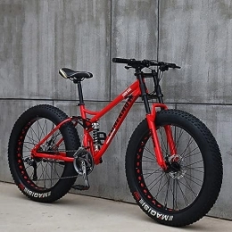 MADELL Fat Tyre Mountain Bike MADELL Bikes Mountain, Adult Fat Tire Mountain Trail Bike, Speed Bicycle, High-Carbon Steel Frame Full Suspension Dual Disc Brake / Red(A) / 26Inch 27Speed
