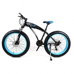 FJW Fat Tyre Mountain Bike Mens Mountain Bike 7 / 21 / 24 / 27 Speeds, 26 inch Fat Tire Road Bicycle Snow Bike Pedals with Disc Brakes and Suspension Fork, BlackBlue, 21Speed