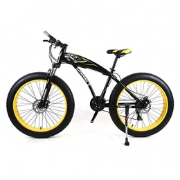 FJW Fat Tyre Mountain Bike Mens Mountain Bike 7 / 21 / 24 / 27 Speeds, 26 inch Fat Tire Road Bicycle Snow Bike Pedals with Disc Brakes and Suspension Fork, BlackYellow, 21Speed