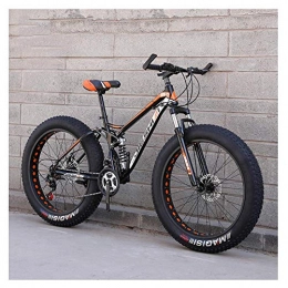 MJY Bike MJY Adult Mountain Bikes, Fat Tire Dual Disc Brake Hardtail Mountain Bike, Big Wheels Bicycle, High-Carbon Steel Frame, New Orange, 26 Inch 24 Speed