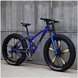 MOME Fat Tyre Mountain Bike MOME 24SpeedRoad bike fat tire mountain bike, 26 inch mountain bike with disc brake, carbon steel frame, double suspension system, blue 5 language racing bike city commuter bike