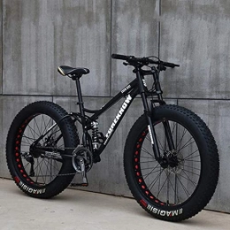 AZBYC Fat Tyre Mountain Bike Mountain Bikes 26 Inch, Adult Fat Tire Mountain Trail Bike, 24 Speed Bicycle, High-Carbon Steel Frame Dual Full Suspension Dual Disc Brake, Black