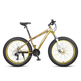 Mzq-yj Fat Tyre Mountain Bike Mzq-yj 26 Inch Mountain Bikes, Unisex Adult Fat Tire Mountain Trail Bike, Dual Disc Brake Bicycle, Aluminum Alloy Frame, 27 Speed, Gold