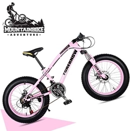 NENGGE Fat Tyre Mountain Bike NENGGE 20 Inch Hardtail Mountain Bike with Front Suspension & Mechanical Disc Brakes for Women, Off-Road Fat Tire Mountain Bicycle Adjustable Seat in 8 Colors, Anti-Slip Bikes, Pink, 24 Speed