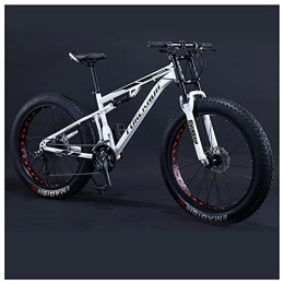 NENGGE Bike NENGGE 24 Inch Fat Tire Hardtail Mountain Bike for Men and Women, Dual-Suspension Adult Mountain Trail Bikes, All Terrain Bicycle with Adjustable Seat & Dual Disc Brake, White, 7 Speed