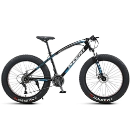 NENGGE Bike NENGGE 24 Inch Mountain Bike for Boys, Girls, Mens and Womens, Adult Fat Tire Mountain Bicycle, Carbon Steel Beach Snow Outdoor Bike, Hardtail, Disc Brakes, Blue, 7 Speed