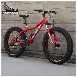 NENGGE Fat Tyre Mountain Bike NENGGE 26 Inch Hardtail Mountain Bike Fat Tire Mountain Trail Bike for Adults Men Women, Mechanical Disc Brakes Mountain Bicycle with Front Suspension, High-carbon Steel, Red Spoke, 27 Speed