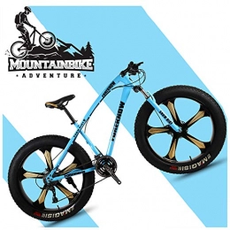 NENGGE Bike NENGGE 26 Inch Hardtail Mountain Bikes with Fat Tire for Adults Men Women, Mountain Trail Bike with Front Suspension Disc Brakes, High-Carbon Steel Mountain Bicycle, Blue 5 Spoke, 21 Speed
