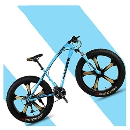 NENGGE Fat Tyre Mountain Bike NENGGE 26 Inch Hardtail Mountain Bikes with Fat Tire for Adults Men Women, Mountain Trail Bike with Front Suspension Disc Brakes, High-Carbon Steel Mountain Bicycle, Blue 5 Spoke, 7 Speed