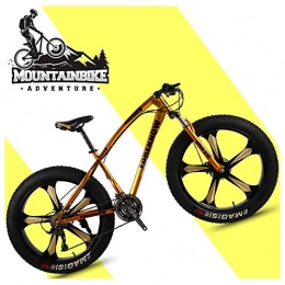 NENGGE Fat Tyre Mountain Bike NENGGE 26 Inch Hardtail Mountain Bikes with Fat Tire for Adults Men Women, Mountain Trail Bike with Front Suspension Disc Brakes, High-Carbon Steel Mountain Bicycle, Gold 5 Spoke, 24 Speed