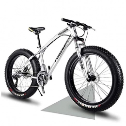 NENGGE Fat Tyre Mountain Bike NENGGE 26 Inch Hardtail Mountain Bikes with Fat Tire for Adults Men Women, Mountain Trail Bike with Front Suspension Disc Brakes, High-Carbon Steel Mountain Bicycle, Silver Spoke, 21 Speed
