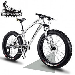 NENGGE Bike NENGGE 26 Inch Hardtail Mountain Bikes with Fat Tire for Adults Men Women, Mountain Trail Bike with Front Suspension Disc Brakes, High-Carbon Steel Mountain Bicycle, Silver Spoke, 27 Speed