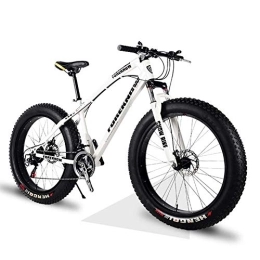 NENGGE Fat Tyre Mountain Bike NENGGE 26 Inch Hardtail Mountain Bikes with Fat Tire for Adults Men Women, Mountain Trail Bike with Front Suspension Disc Brakes, High-Carbon Steel Mountain Bicycle, White Spoke, 24 Speed