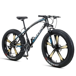 NENGGE Bike NENGGE 26 Inch Mountain Bike for Boys, Girls, Mens and Womens, Adult Fat Tire Mountain Bicycle, Carbon Steel Beach Snow Outdoor Bike, Hardtail, Disc Brakes, Blue 5 Spoke, 30 Speed